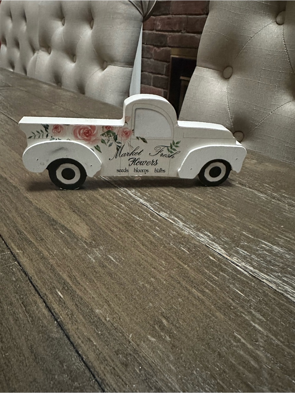 White Floral Wooden Truck Decorative Accent